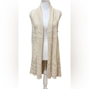Wrangler Retro Long Knit Sweater Vest Open Front Cream Women’s M